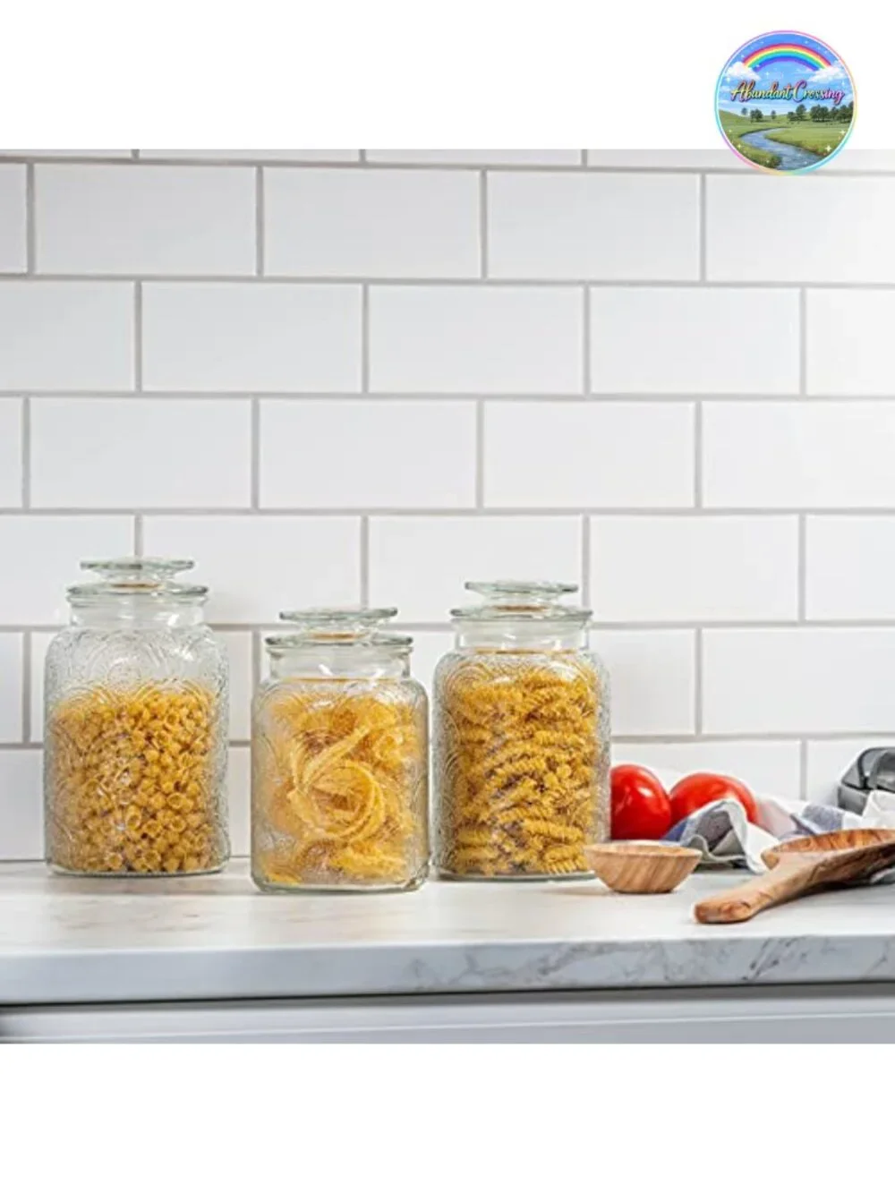 Set of 3 Glass Food Storage Canisters with Airtight Lids - Pantry Organization